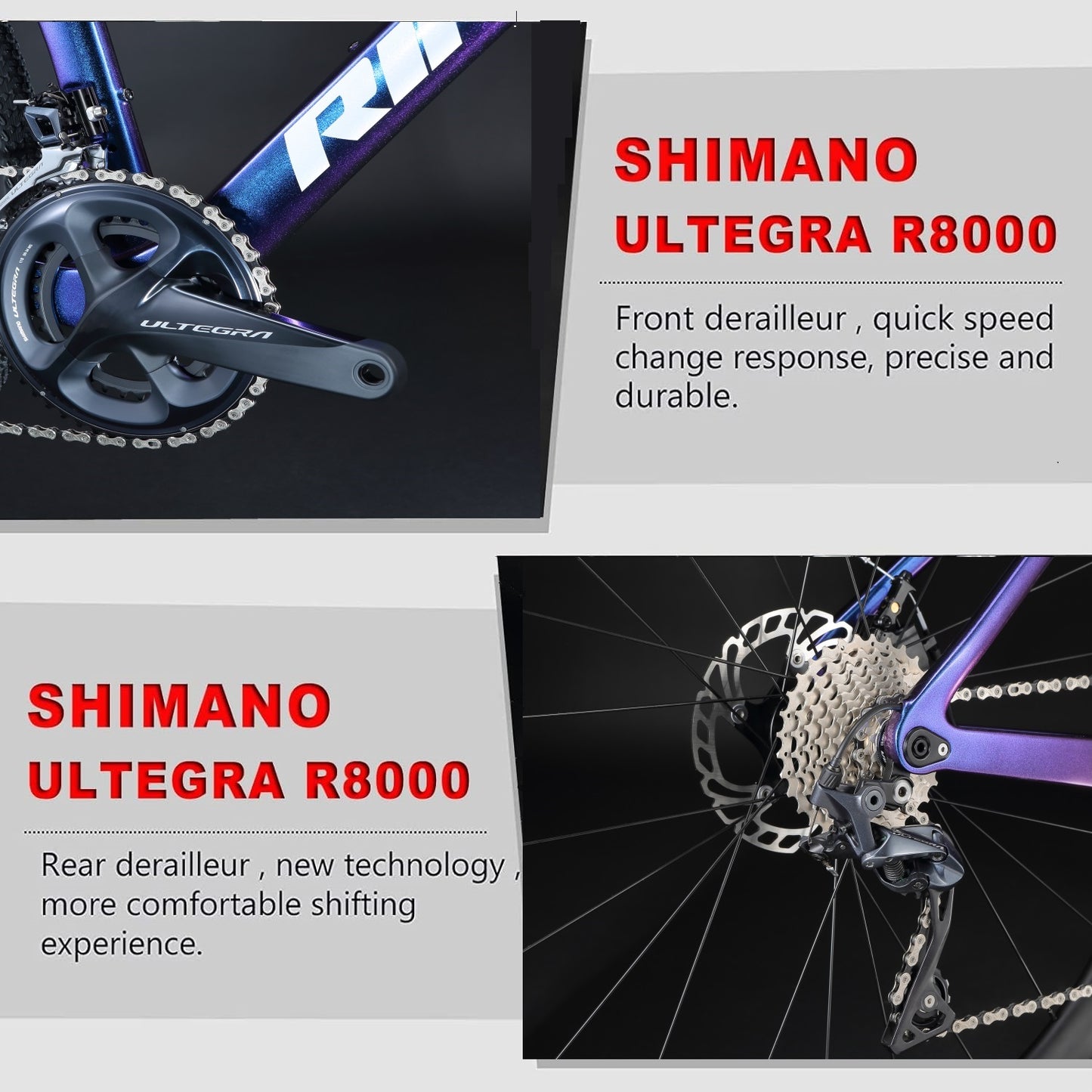 RINOS Bicicletta da strada in carbonio 700C Shimano Ultegra R8000 22 velocità Odin5.0