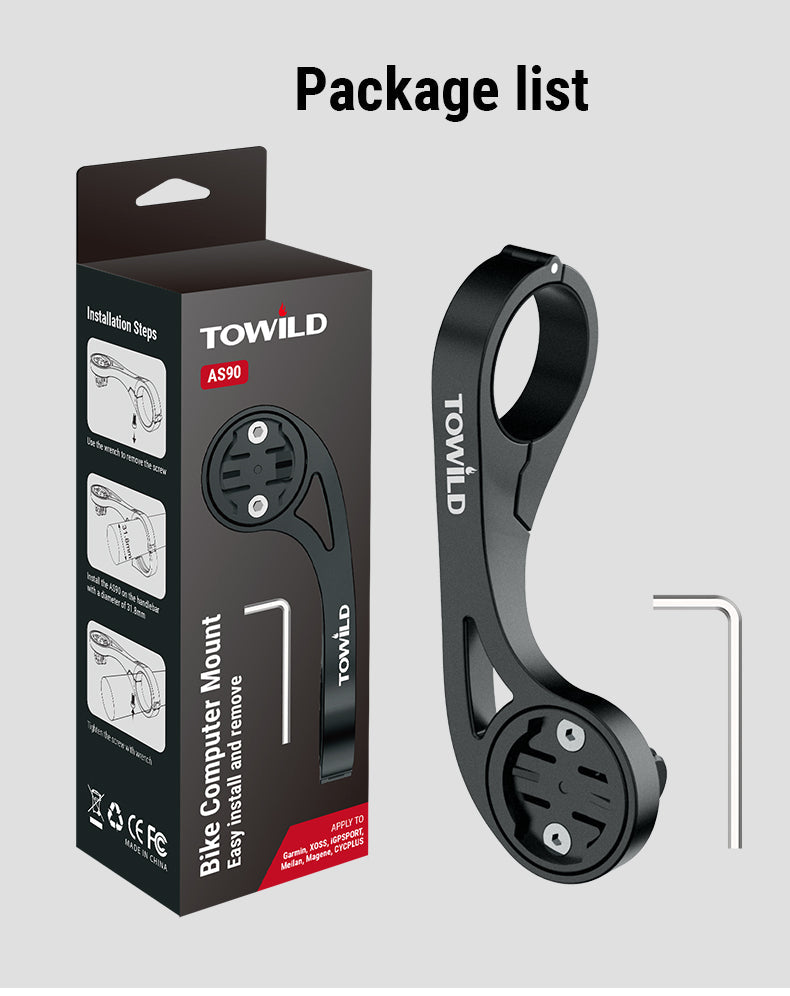 TOWILD AS90 Staffa di estensione per montaggio su torcia per manubrio della bicicletta per luce per computer da bicicletta e GoPro GARMIN XOSS iGPSport