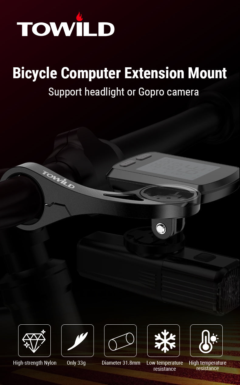 TOWILD AS90 Staffa di estensione per montaggio su torcia per manubrio della bicicletta per luce per computer da bicicletta e GoPro GARMIN XOSS iGPSport