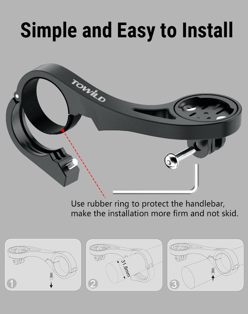 TOWILD AS90 Staffa di estensione per montaggio su torcia per manubrio della bicicletta per luce per computer da bicicletta e GoPro GARMIN XOSS iGPSport