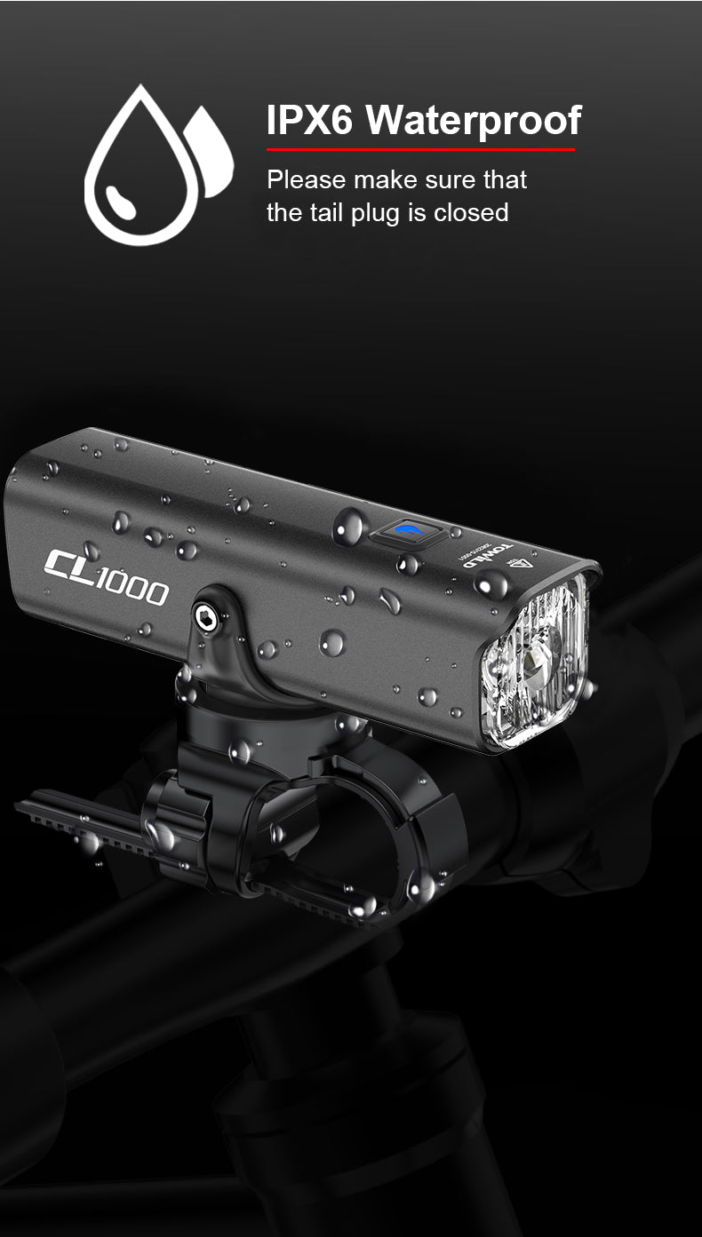 TOWILD CL1000 Luce per bici per guida notturna compatibile con supporto Garmin/GoPro Faro per bicicletta luminoso da 1000 lumen Batteria da 4000 mAh Luce per bici impermeabile per pendolari