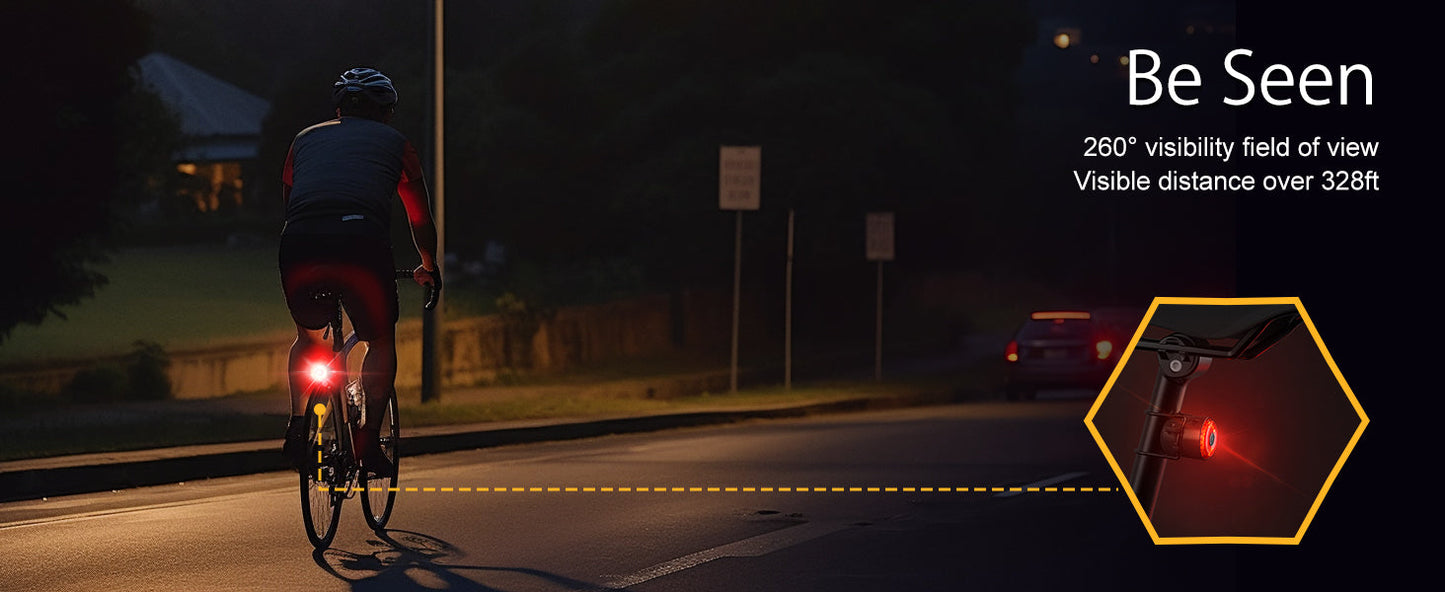TOWILD TL03 Luce posteriore per bicicletta Luce posteriore per bicicletta con rilevamento automatico Luce posteriore ricaricabile tramite USB IPX7 Impermeabile 3 modalità di sicurezza Ultra luminosa per la guida notturna di sicurezza