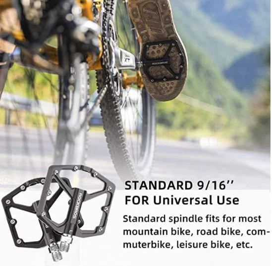 ROCKBROS Pedali per bici da strada Pedali per bici da corsa Pedali a piattaforma in alluminio Pedali per bici ultraleggeri e antiscivolo 9/16 di pollice