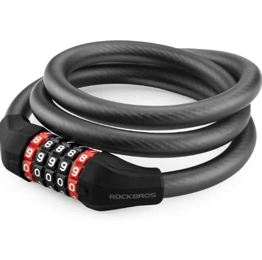 ROCKBROS lucchetto per bicicletta 120cm/180 cm lucchetto a cavo 5 pezzi con combinazione in acciaio