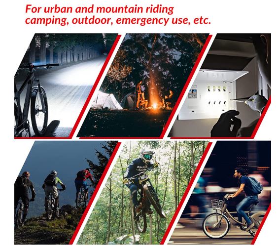 ROCKBROS Luce anteriore a LED per bicicletta ricaricabile via USB, luce impermeabile IPX6 da 400 lumen con 4 modalità fisse e lampeggianti per mountain bike e bici da strada