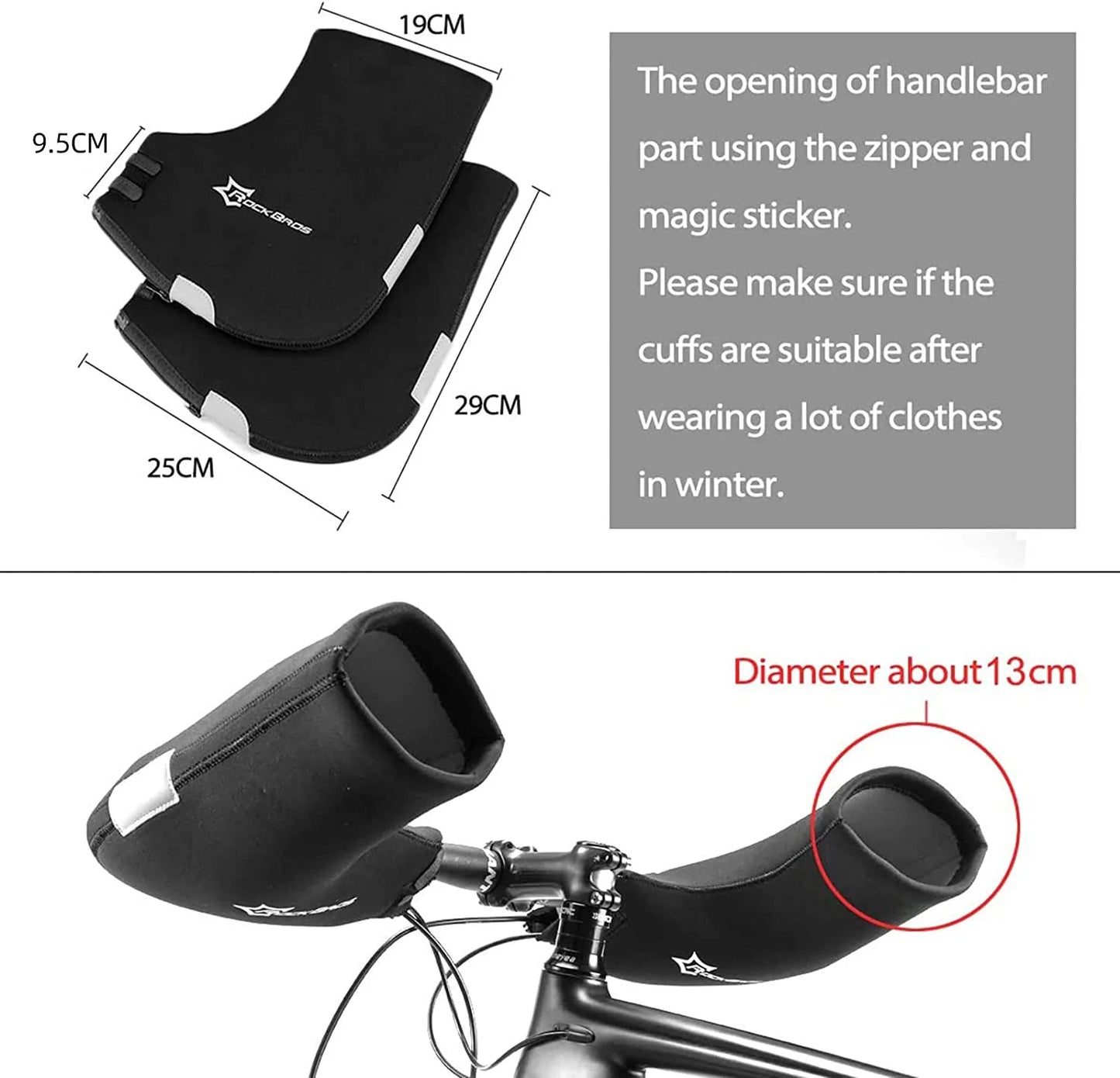 ROCKBROS D16-B Guanti da manubrio invernali termici antivento per bicicletta foderati idrorepellenti