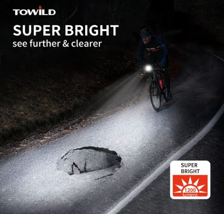 TOWILD CL1200 Garmin/GoPro Mount Compatibile 1200 4000mAh Batteria Luce per bici impermeabile per pendolari