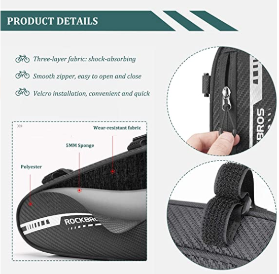 ROCKBROS B75 Borsa per telaio bici triangolare 1.2L nera