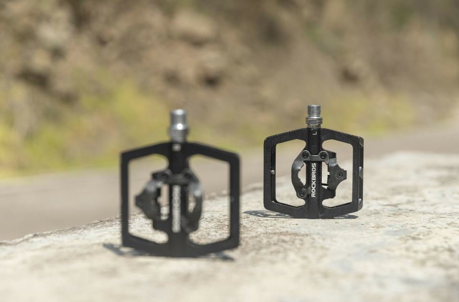 ROCKBROS Pedali per bici senza clip a mezza piattaforma con pedali SPD 9/16 pollici Neri