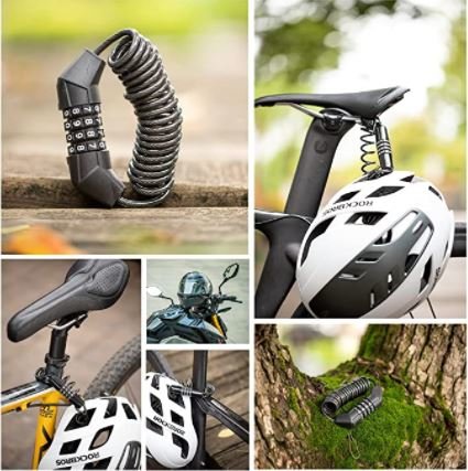 ROCKBROS Serratura con cavo d'acciaio per casco 150cm/4.6mm in zinco e PVC
