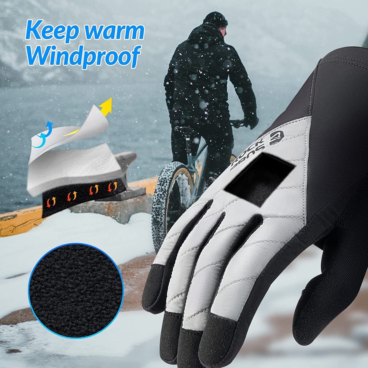 ROCKBROS Guanti da ciclismo invernali Touchscreen Caldo Sport Termico