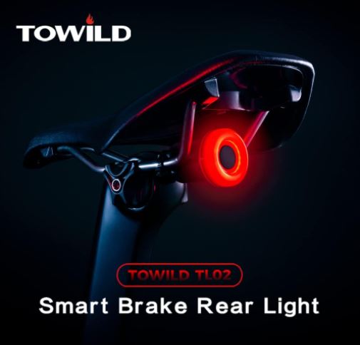 Luce posteriore per bicicletta TOWILD con sensore di freno automatico USB ricaricabile Impermeabile IPX7 3 modalità di sicurezza Ultra leggero per una guida notturna sicura
