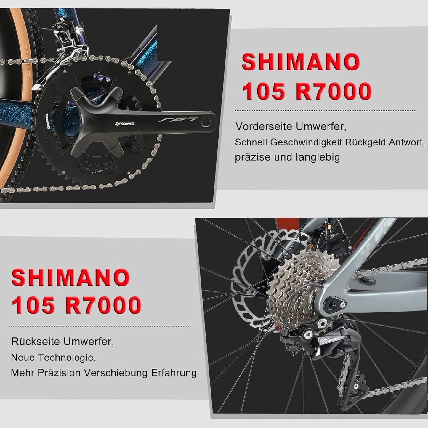 RINOS Bicicletta da strada in carbonio 700C Shimano 105 R7000 22 velocità Odin3.0