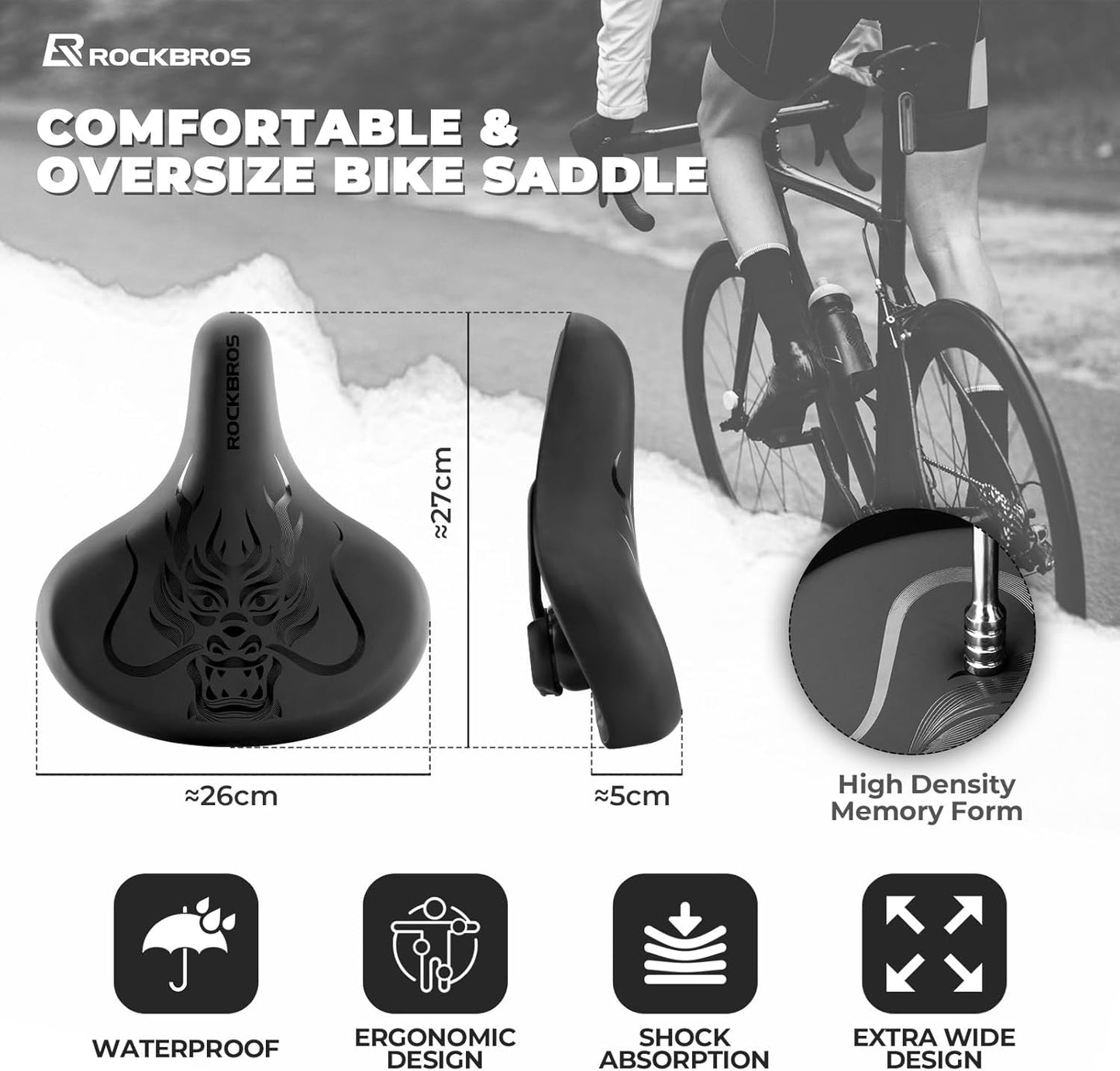 Sella per bicicletta ROCKBROS comoda sella per bicicletta ergonomica ampia per bici da strada BMX MTB comoda