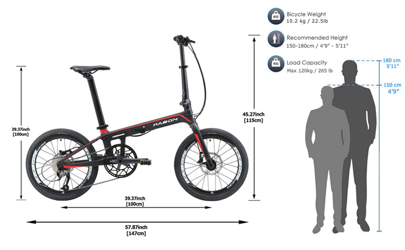 Bicicletta pieghevole KABON City in carbonio Shimano Altus 9S 20 pollici con ruote in carbonio