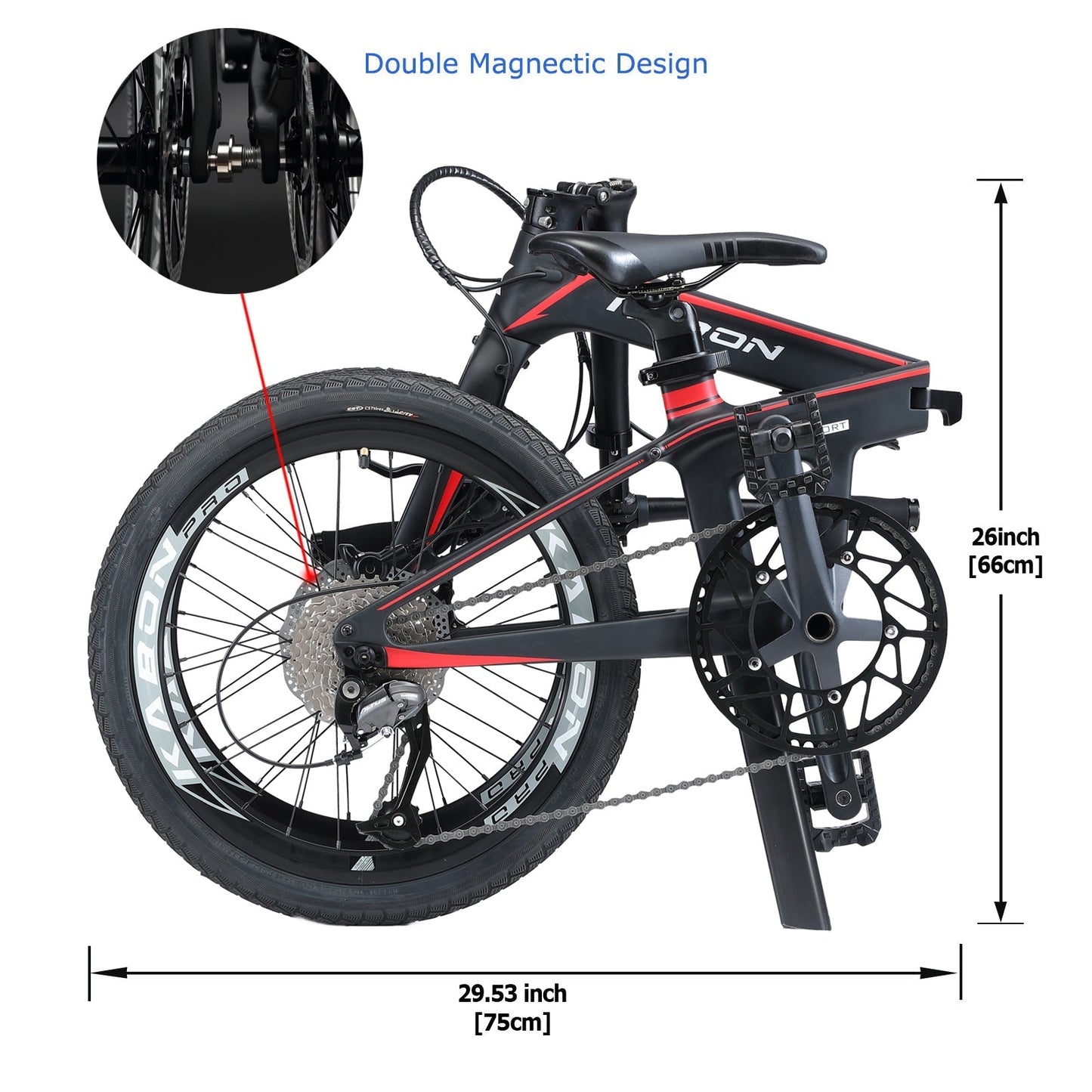 Bicicletta pieghevole KABON City in carbonio Shimano Altus 9S 20 pollici con ruote in carbonio