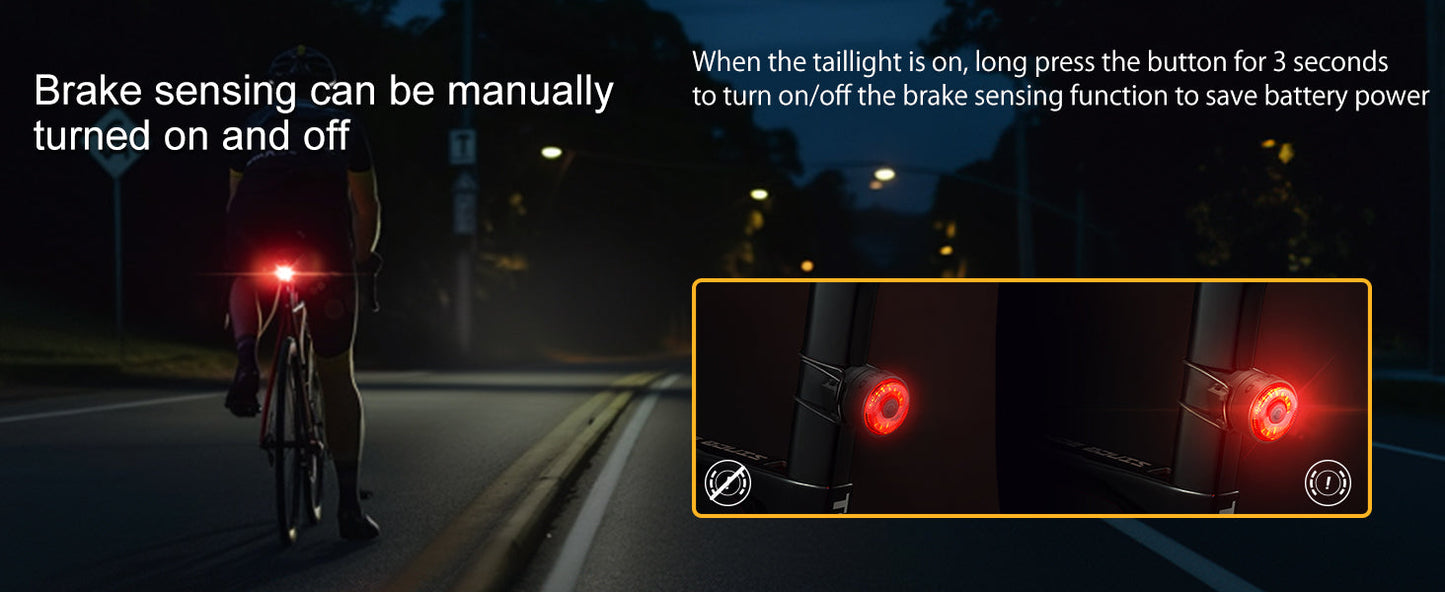 TOWILD TL03 Luce posteriore per bicicletta Luce posteriore per bicicletta con rilevamento automatico Luce posteriore ricaricabile tramite USB IPX7 Impermeabile 3 modalità di sicurezza Ultra luminosa per la guida notturna di sicurezza