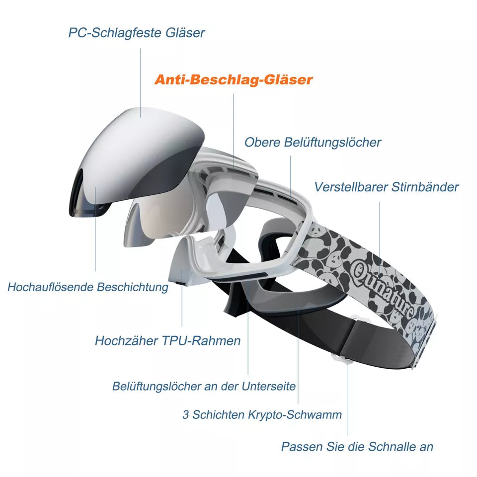 Maschere da sci Qunature, maschere da snowboard per bambini e adulti che portano gli occhiali, antiappannanti