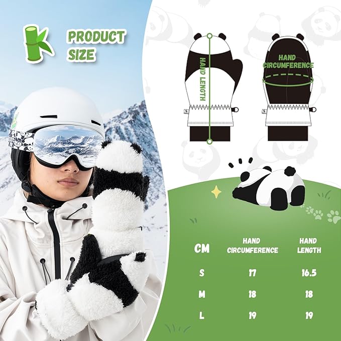 Guanti da sci Qunature Guanti dal design Panda per bambini dai 4 ai 12 anni Guanti termici in pile antivento caldi ideali per attività invernali come sci snowboard pattinaggio su ghiaccio