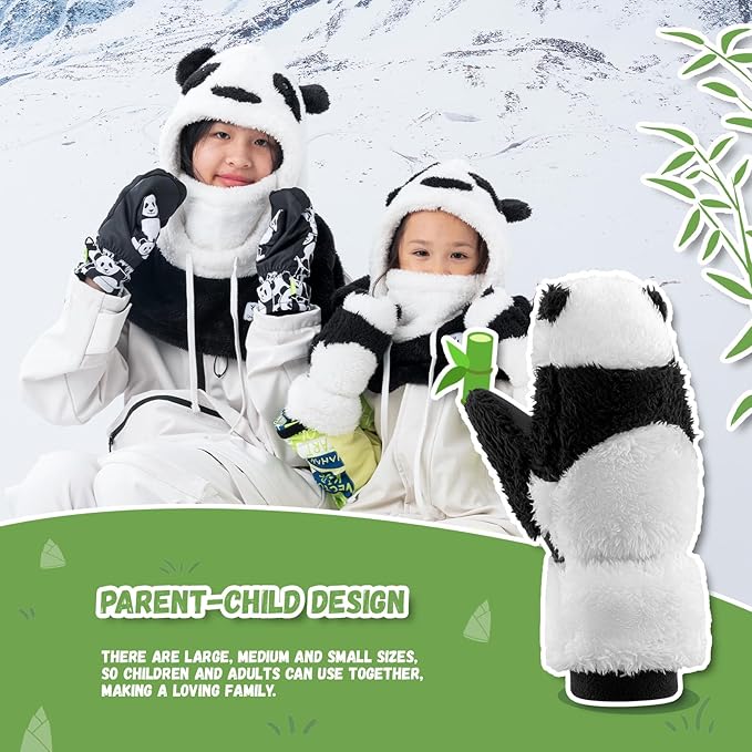 Guanti da sci Qunature Guanti dal design Panda per bambini dai 4 ai 12 anni Guanti termici in pile antivento caldi ideali per attività invernali come sci snowboard pattinaggio su ghiaccio