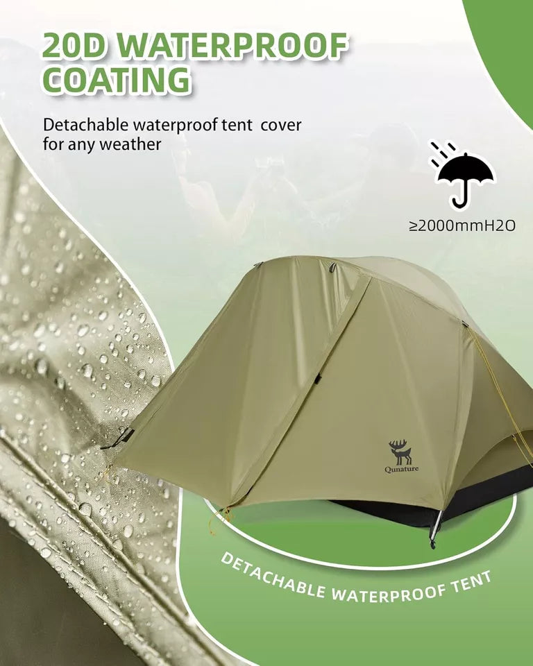 Tenda da campeggio Qunature per 2 persone Tenda zaino Tenda impermeabile con struttura a X