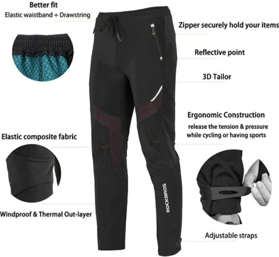 ROCKBROS Pantaloni da ciclismo Antivento Pantaloni lunghi Pantaloni da ciclismo sportivo Taglia europea M-4XL