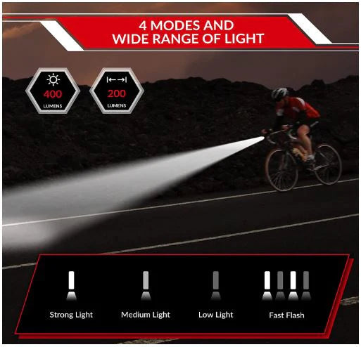 ROCKBROS Luce anteriore a LED per bicicletta ricaricabile via USB, luce impermeabile IPX6 da 400 lumen con 4 modalità fisse e lampeggianti per mountain bike e bici da strada