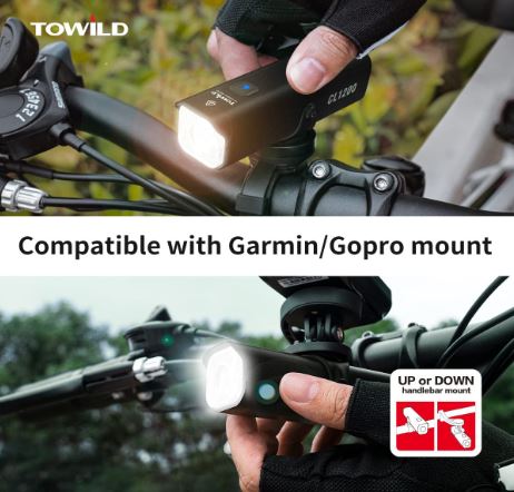 TOWILD CL1200 Garmin/GoPro Mount Compatibile 1200 4000mAh Batteria Luce per bici impermeabile per pendolari