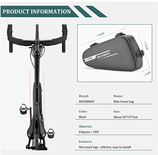 ROCKBROS B75 Borsa per telaio bici triangolare 1.2L nera