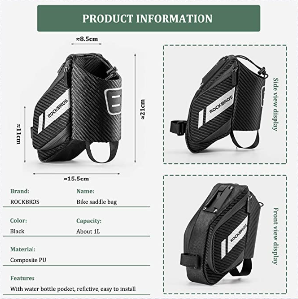 ROCKBROS C32 Borsa sellino bici con portaborraccia e catarifrngenti approx. 1L