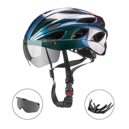 ROCKBROS Casco bici corsa TT-16-C con occhialoni a lenti sfumate