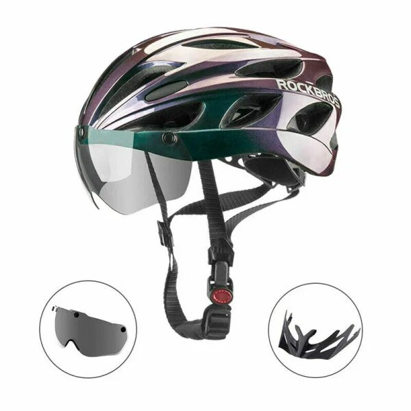 ROCKBROS Casco bici corsa TT-16-C con occhialoni a lenti sfumate