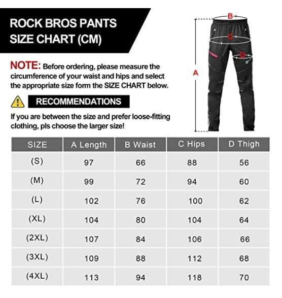 ROCKBROS YPK009-1S-4XL Pantaloni ciclismo pantaloni lunghi informali impermeabili